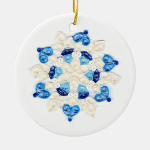 Beautiful Quilled Blue and White Snowflake Design Ceramic Ornament