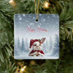 Beautiful Rabbit Christmas Ceramic Ornament