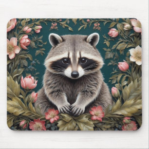 Beautiful Racoon Pink Floral Mouse Pad