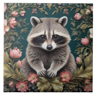 Beautiful Racoon Pink Floral Tile