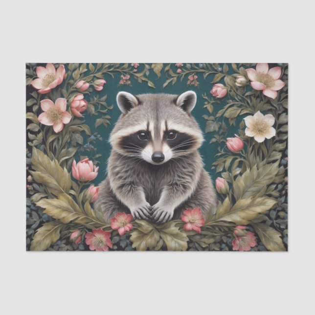 Beautiful Racoon Pink Floral Tissue Paper (Front)