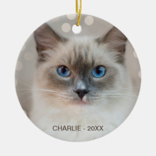 Beautiful Ragdoll Cat & Editable Name Ceramic Ornament