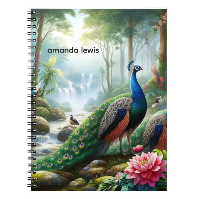 Beautiful Rain Forest with Peacock Personalized  Notebook (Front)