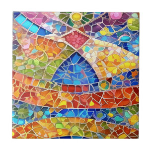 Beautiful Rainbow Abstract Faux Mosaic art Tile