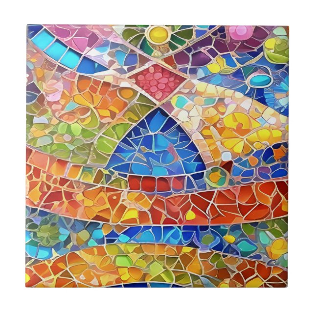 Beautiful Rainbow Abstract Faux Mosaic art Tile (Front)