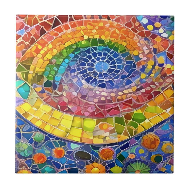 Beautiful Rainbow Abstract Faux Mosaic art Tile (Front)