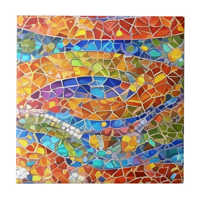 Beautiful Rainbow Abstract Faux Mosaic art Tile (Front)