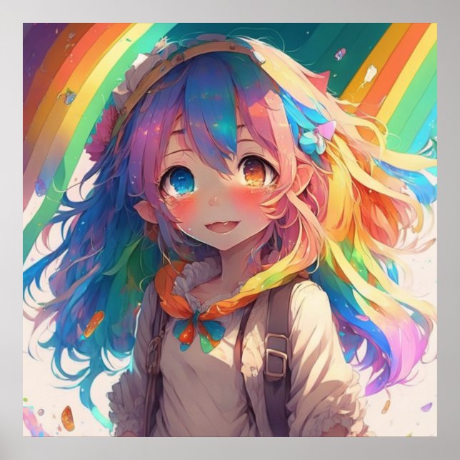 Beautiful Rainbow Anime Girl Poster (Front)