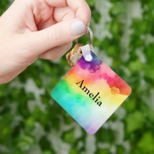 Beautiful Rainbow Colors Abstract Design Keychain