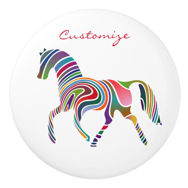 Beautiful Rainbow Colour Horse Thunder_Cove Ceramic Knob (Front)