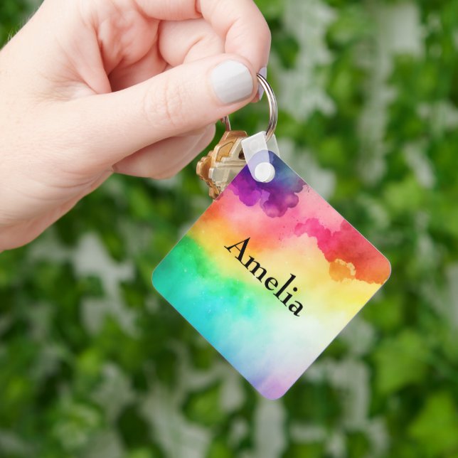 Beautiful Rainbow Colours Abstract Design Keychain (Hand)
