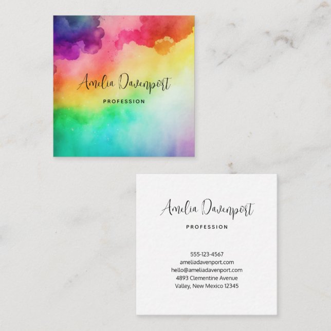  Beautiful Rainbow Colours Abstract Design Square Business Card (Front/Back)