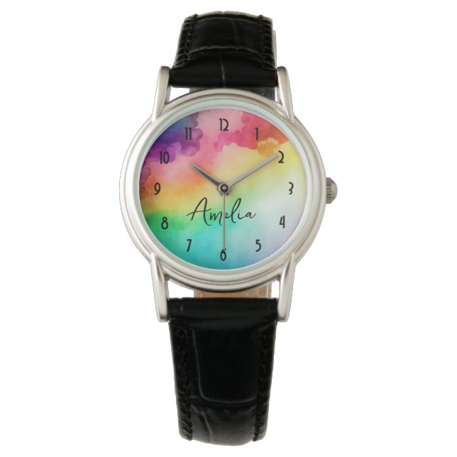 Beautiful Rainbow Colours Abstract Design Watch (Front)