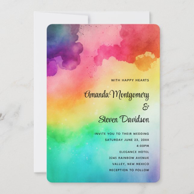 Beautiful Rainbow Colours Abstract Design Wedding Invitation (Front)