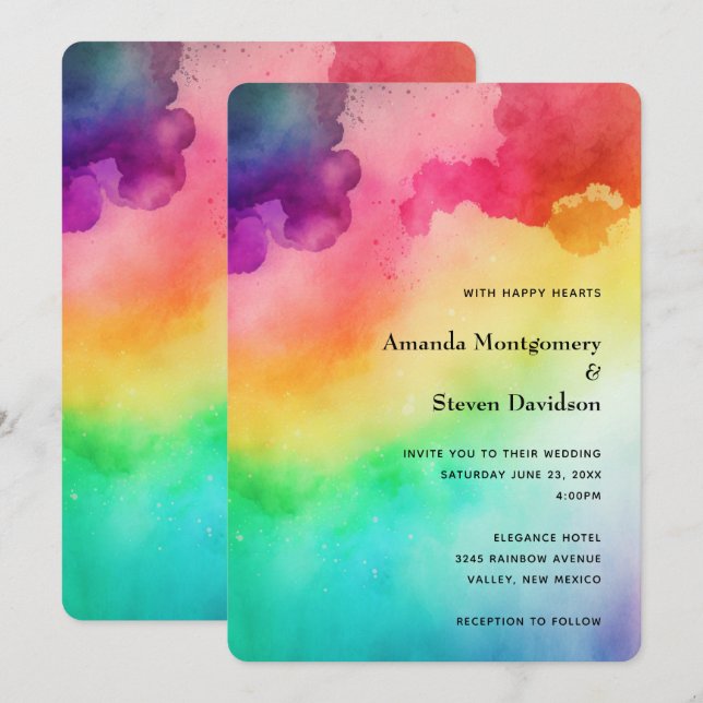 Beautiful Rainbow Colours Abstract Design Wedding Invitation (Front/Back)