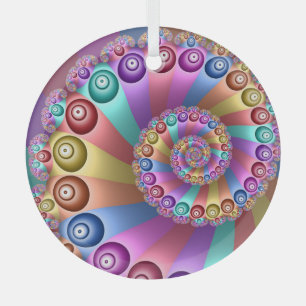 Beautiful Rainbow Colours Abstract Fractal Art Glass Ornament