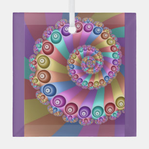 Beautiful Rainbow Colours Abstract Fractal Art Glass Ornament