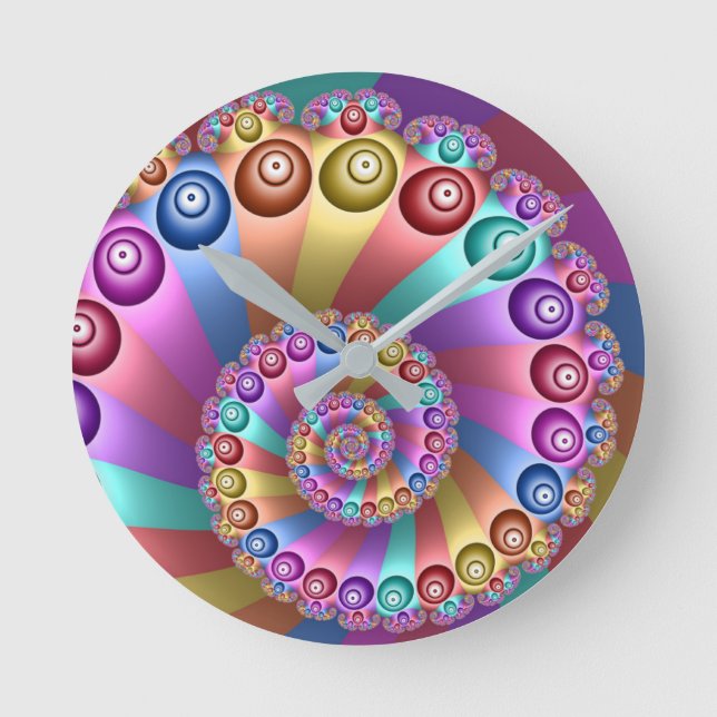 Beautiful Rainbow Colours Abstract Fractal Art Round Clock (Front)
