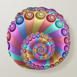 Beautiful Rainbow Colours Abstract Fractal Art Round Pillow