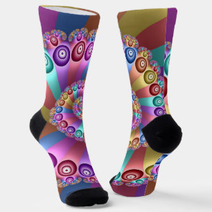 Beautiful Rainbow Colours Abstract Fractal Art Socks