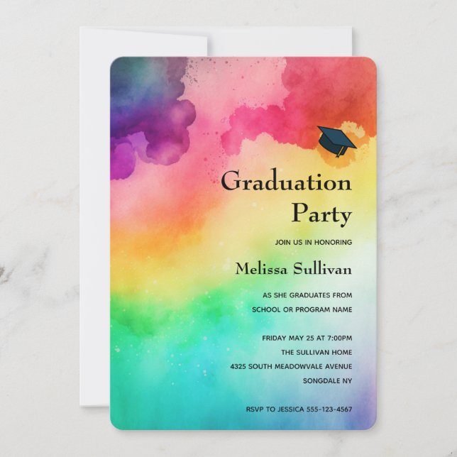 Beautiful Rainbow Colours Abstract Graduation Invitation (Front)