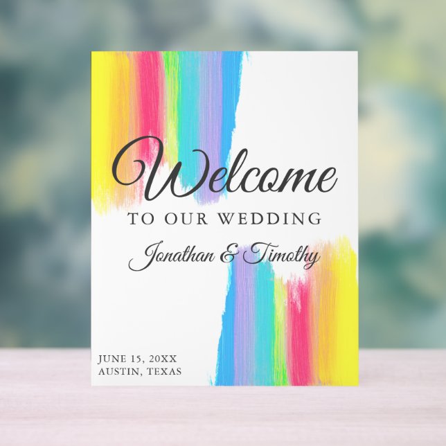 Beautiful Rainbow Custom Welcome to Our Wedding Acrylic Sign (Neutral)