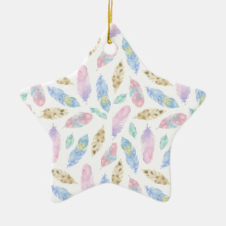 Beautiful rainbow feathers watercolour pattern ceramic ornament