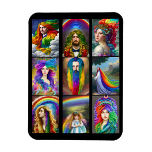 Beautiful Rainbow Hair People portraits fantasy Magnet