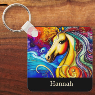 Beautiful Rainbow Horse Portrait  Keychain