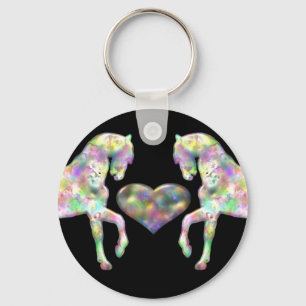 Beautiful Rainbow Horses And Heart Keychain