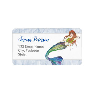 Beautiful Rainbow Mermaid with Ginger Hair Label