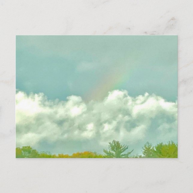 Beautiful Rainbow on Rainy Day Keeping in Touch Postcard (Front)