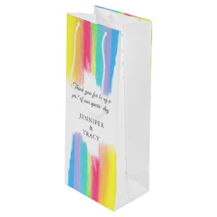 Beautiful Rainbow Personalized LGBTQ Wedding Wine Gift Bag