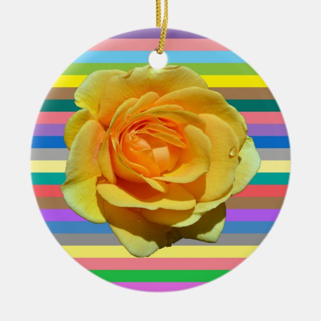 Beautiful rainbow rose ceramic ornament (Front)