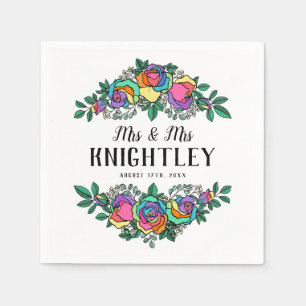 Beautiful Rainbow Roses Floral Wedding Napkin