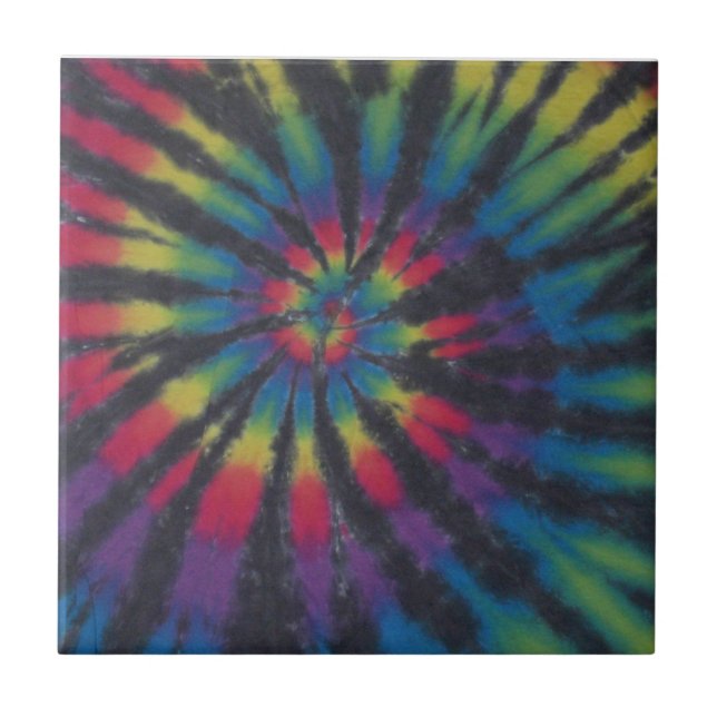 Beautiful Rainbow Swirl Spiral Tie Dye PhatDyes Tile (Front)