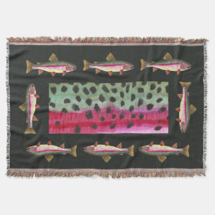 Beautiful Rainbow Trout Fishermans Throw Blanket