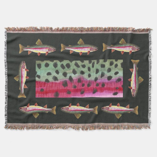 Beautiful Rainbow Trout Fishermans Throw Blanket (Front)