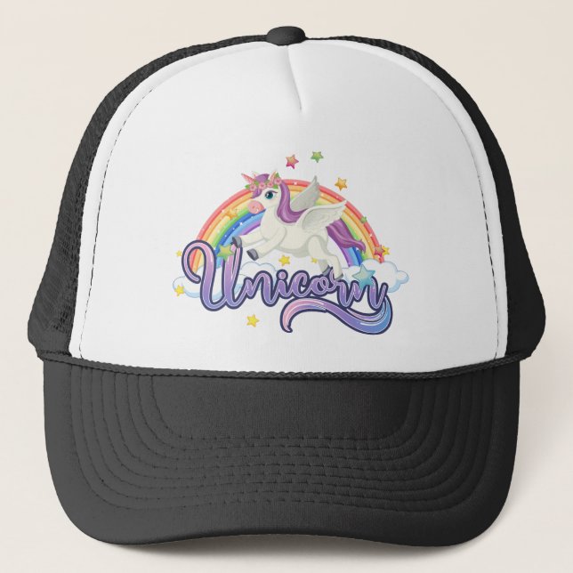 Beautiful Rainbow Unicorn Trucker Hat (Front)
