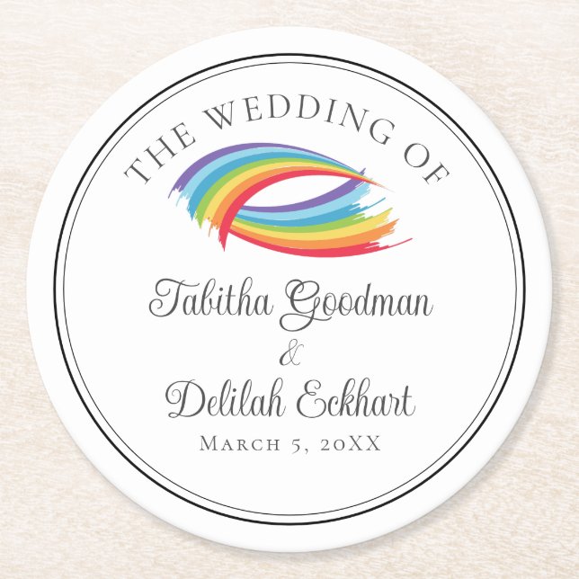 Beautiful Rainbow Waves Wedding Circle Round Paper Coaster (Front)