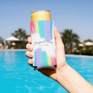 Beautiful Rainbow Wedding Personalized Seltzer Can Cooler