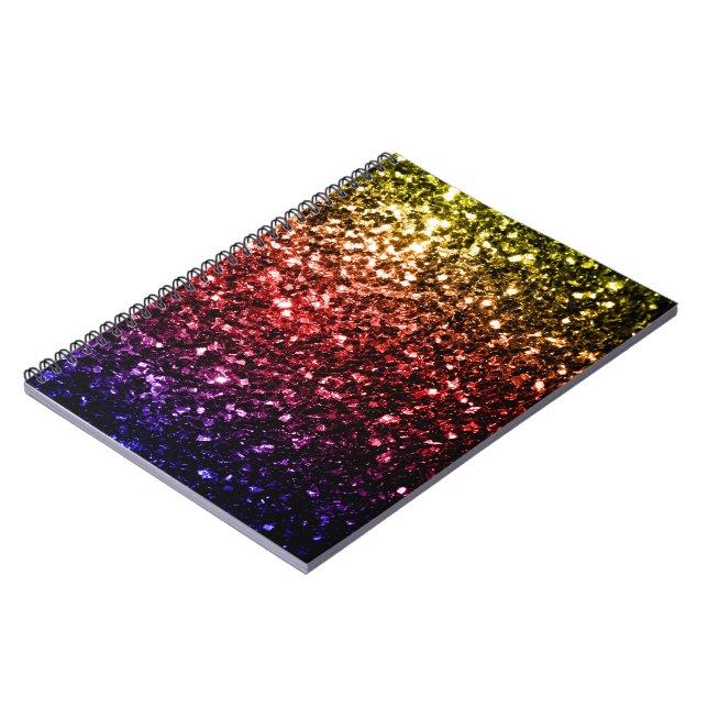 Beautiful rainbow yellow red purple sparkles notebook (Left Side)