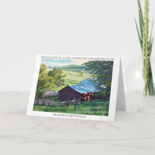 Beautiful Ranch Scene With Colourful Barn Birthday Invitation