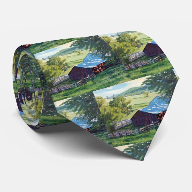 Beautiful Ranch Scene With Colourful Barn Tie (Rolled)