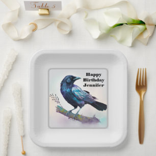 Beautiful Raven on a Tree Branch Birthday Paper Plate