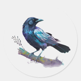 Beautiful Raven on a Tree Branch Classic Round Sticker