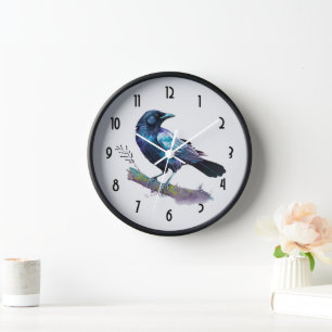 Beautiful Raven on a Tree Branch Clock