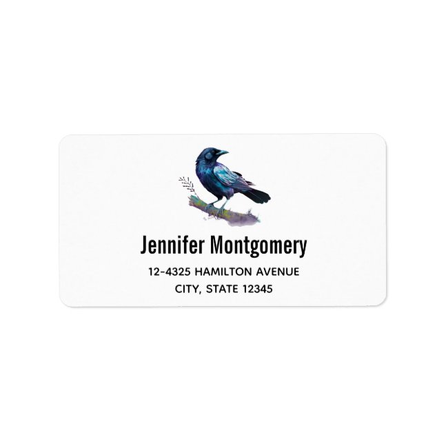 Beautiful Raven on a Tree Branch Label (Front)