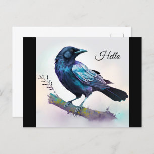 Beautiful Raven on a Tree Branch Postcard