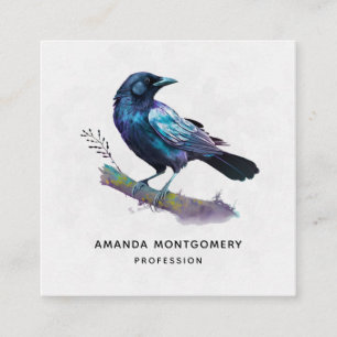Beautiful Raven on a Tree Branch Square Business Card